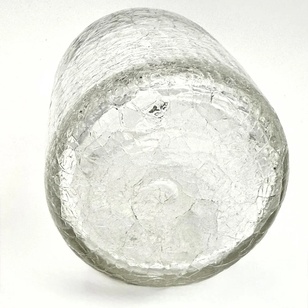 Vint.‎ Hand Blown Crackle Glass Vase Clear Textured Cylindrical Signed Art Glass